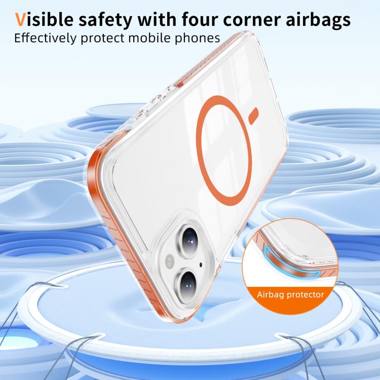 For iPhone 15 Crystal Shield Clear Magnetic Acrylic Hybrid TPU Phone Case