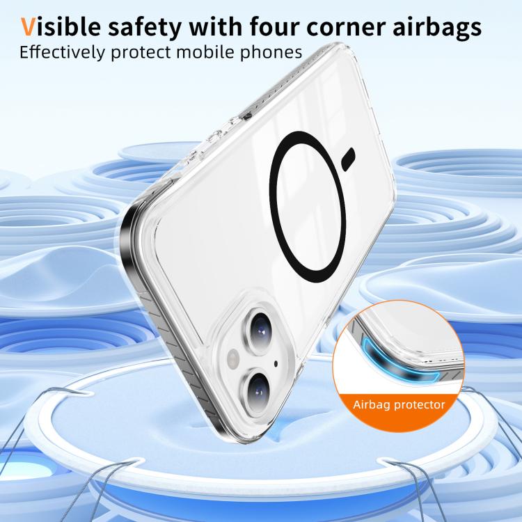 For iPhone 15 Plus Crystal Shield Clear Magnetic Acrylic Hybrid TPU Phone Case