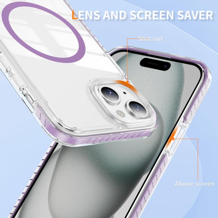 For iPhone 15 Plus Crystal Shield Clear Magnetic Acrylic Hybrid TPU Phone Case