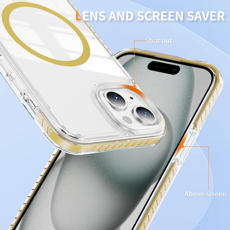 For iPhone 15 Plus Crystal Shield Clear Magnetic Acrylic Hybrid TPU Phone Case