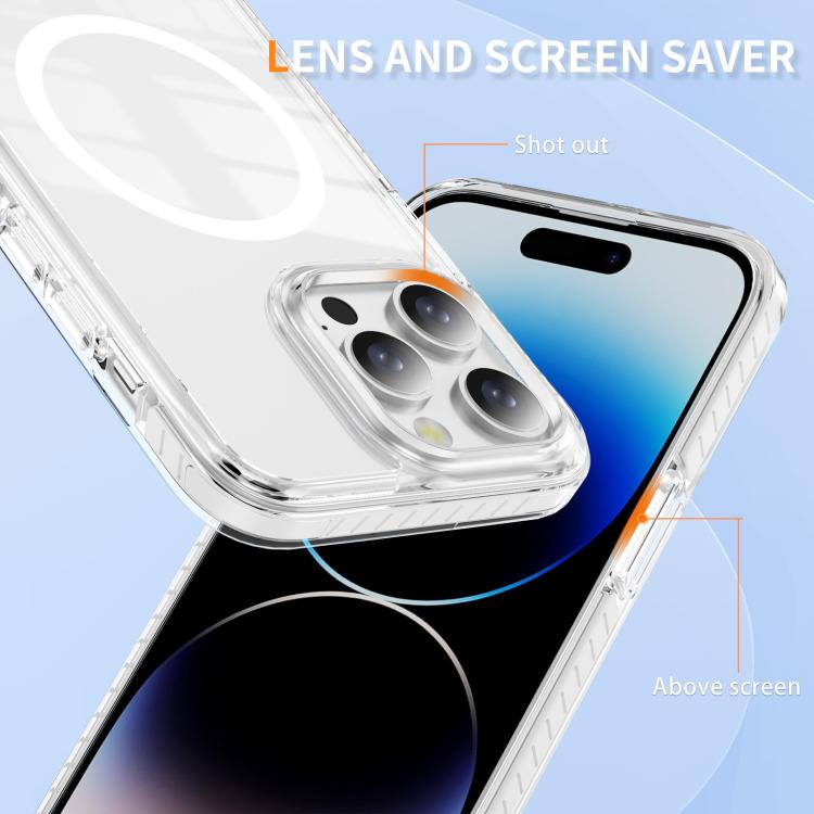 For iPhone 14 Pro Crystal Shield Clear Magnetic Acrylic Hybrid TPU Phone Case