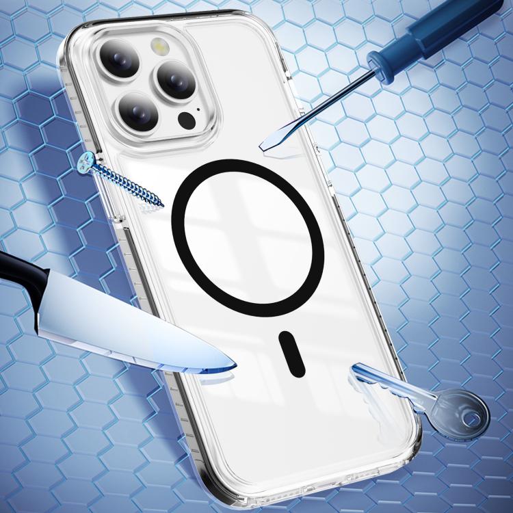 For iPhone 14 Pro Crystal Shield Clear Magnetic Acrylic Hybrid TPU Phone Case