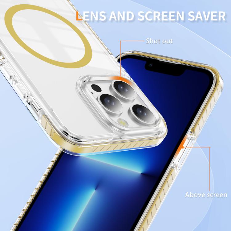 For iPhone 13 Pro Crystal Shield Clear Magnetic Acrylic Hybrid TPU Phone Case