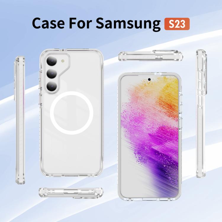For Samsung Galaxy S23 5G Crystal Shield Clear Magnetic Acrylic Hybrid TPU Phone Case