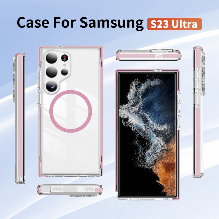 For Samsung Galaxy S23 Ultra 5G Crystal Shield Clear Magnetic Acrylic Hybrid TPU Phone Case