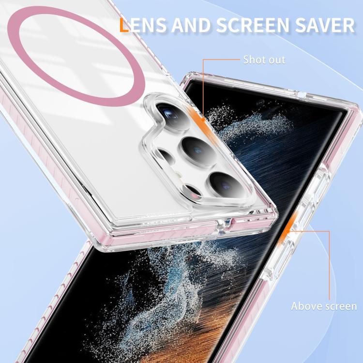 For Samsung Galaxy S23 Ultra 5G Crystal Shield Clear Magnetic Acrylic Hybrid TPU Phone Case