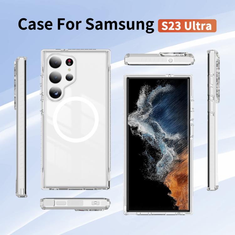 For Samsung Galaxy S23 Ultra 5G Crystal Shield Clear Magnetic Acrylic Hybrid TPU Phone Case