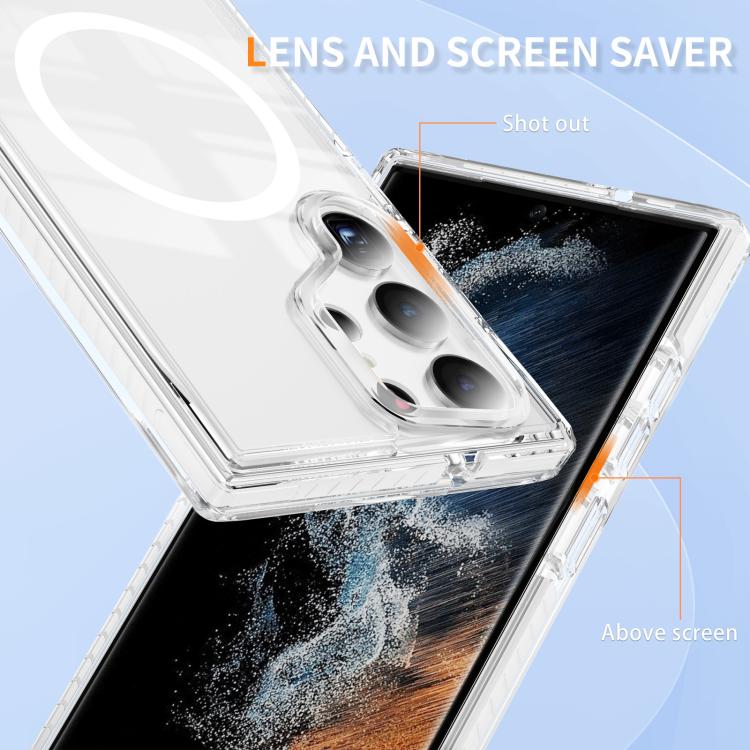 For Samsung Galaxy S23 Ultra 5G Crystal Shield Clear Magnetic Acrylic Hybrid TPU Phone Case
