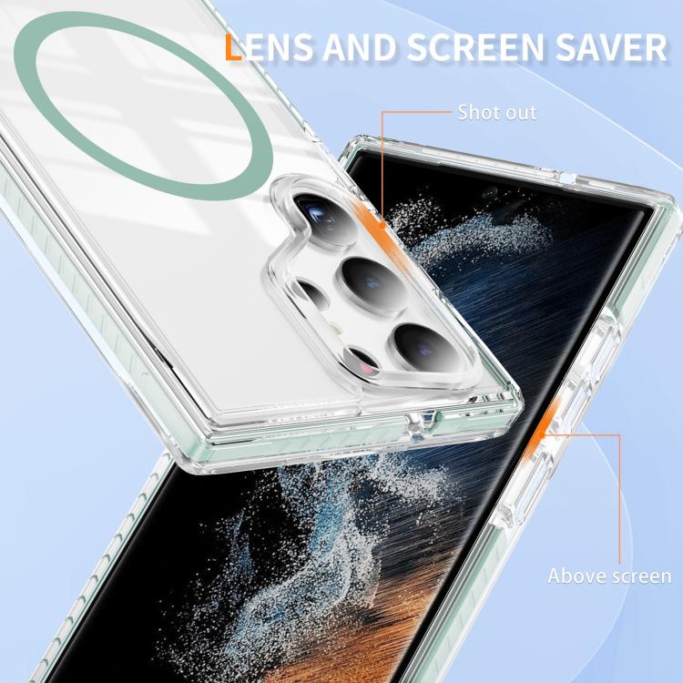 For Samsung Galaxy S23 Ultra 5G Crystal Shield Clear Magnetic Acrylic Hybrid TPU Phone Case