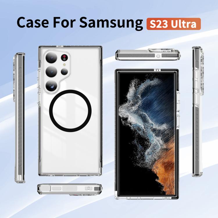 For Samsung Galaxy S23 Ultra 5G Crystal Shield Clear Magnetic Acrylic Hybrid TPU Phone Case