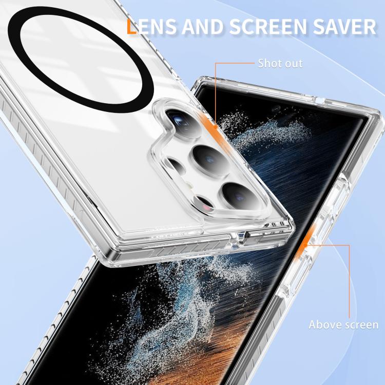 For Samsung Galaxy S23 Ultra 5G Crystal Shield Clear Magnetic Acrylic Hybrid TPU Phone Case