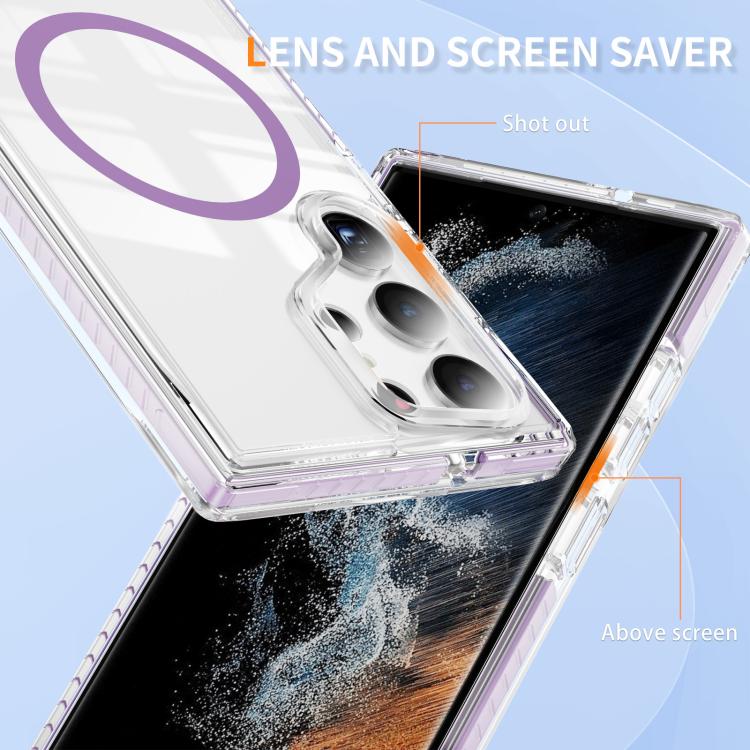 For Samsung Galaxy S23 Ultra 5G Crystal Shield Clear Magnetic Acrylic Hybrid TPU Phone Case