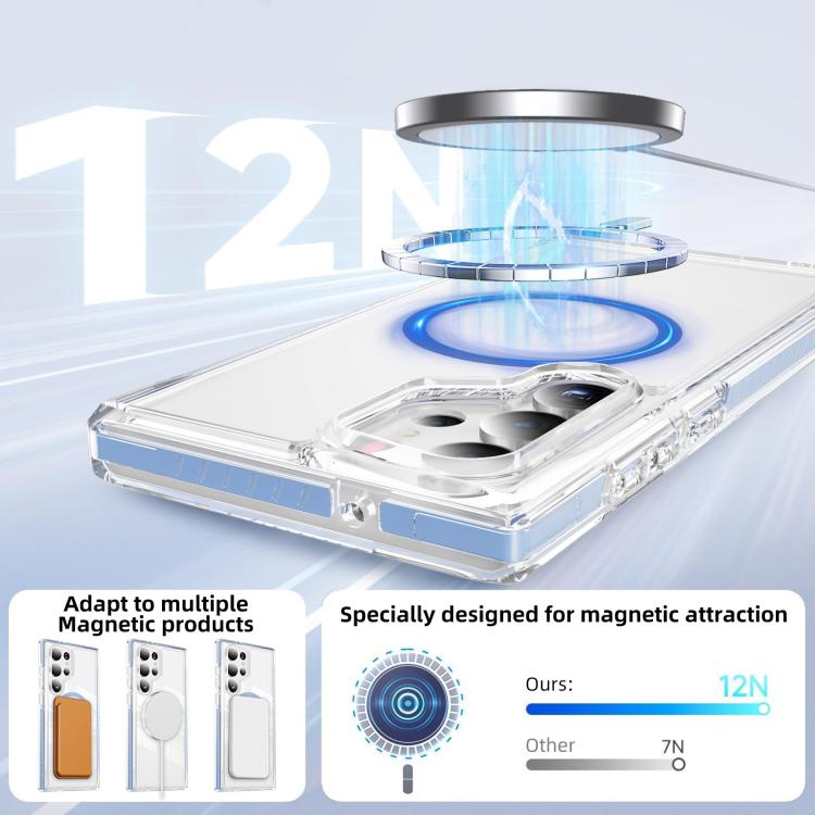 For Samsung Galaxy S23 Ultra 5G Crystal Shield Clear Magnetic Acrylic Hybrid TPU Phone Case