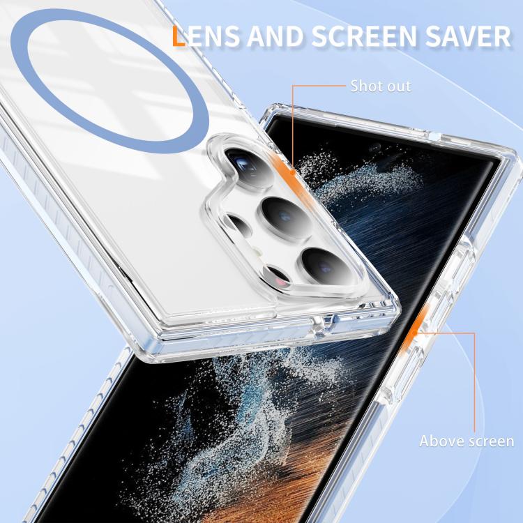 For Samsung Galaxy S23 Ultra 5G Crystal Shield Clear Magnetic Acrylic Hybrid TPU Phone Case