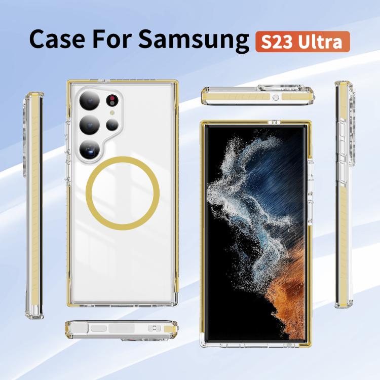 For Samsung Galaxy S23 Ultra 5G Crystal Shield Clear Magnetic Acrylic Hybrid TPU Phone Case