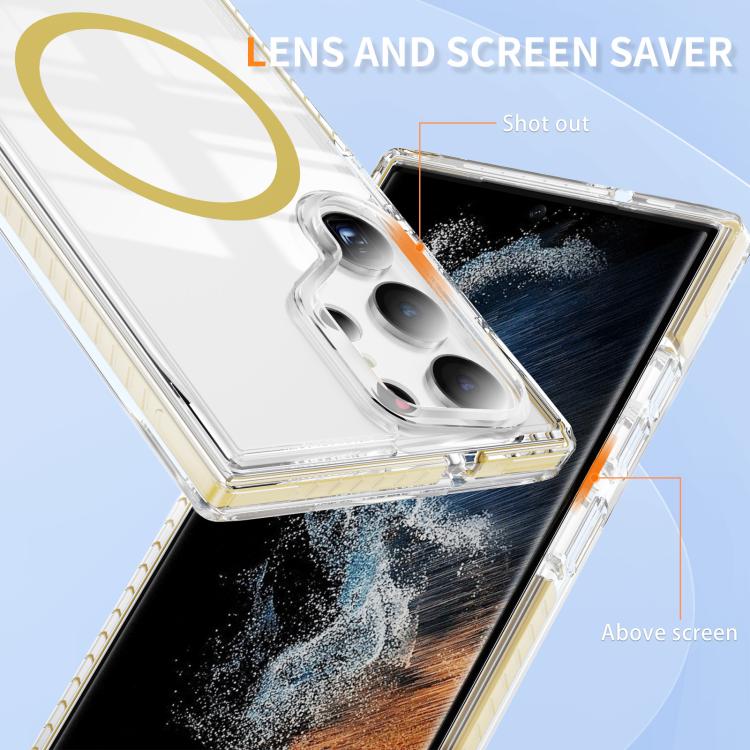 For Samsung Galaxy S23 Ultra 5G Crystal Shield Clear Magnetic Acrylic Hybrid TPU Phone Case