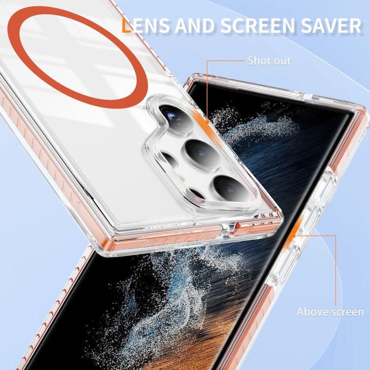 For Samsung Galaxy S23 Ultra 5G Crystal Shield Clear Magnetic Acrylic Hybrid TPU Phone Case