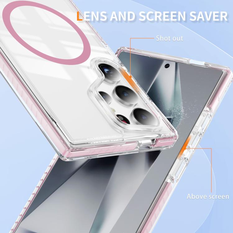 For Samsung Galaxy S24 Ultra 5G Crystal Shield Clear Magnetic Acrylic Hybrid TPU Phone Case