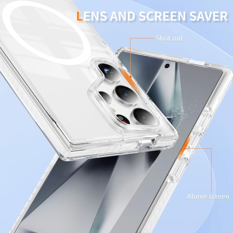 For Samsung Galaxy S24 Ultra 5G Crystal Shield Clear Magnetic Acrylic Hybrid TPU Phone Case