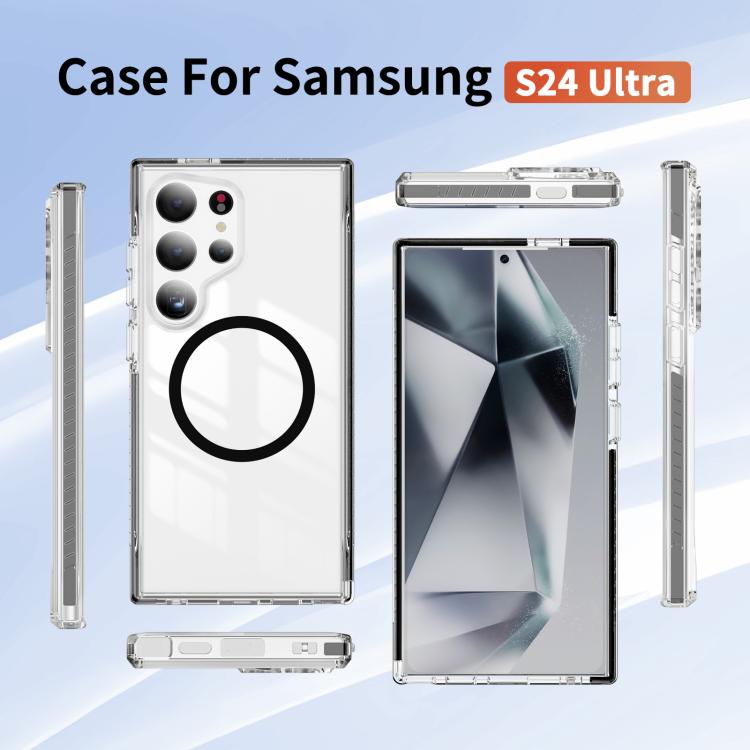 For Samsung Galaxy S24 Ultra 5G Crystal Shield Clear Magnetic Acrylic Hybrid TPU Phone Case