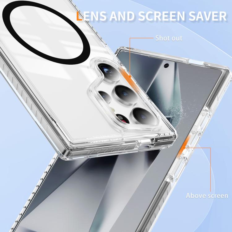 For Samsung Galaxy S24 Ultra 5G Crystal Shield Clear Magnetic Acrylic Hybrid TPU Phone Case