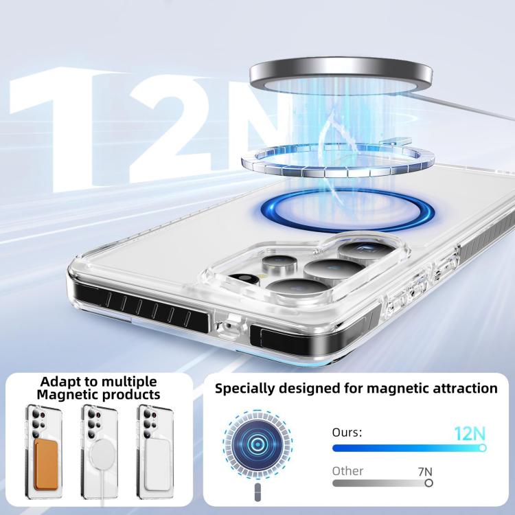 For Samsung Galaxy S25 Ultra 5G Crystal Shield Clear Magnetic Acrylic Hybrid TPU Phone Case