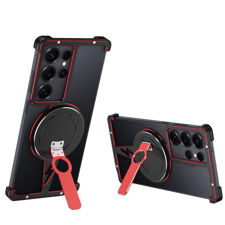For Samsung Galaxy S25 Ultra 5G Hollow Borderless MagSafe Aluminum Alloy Phone Case with Detachable Rotation Holder