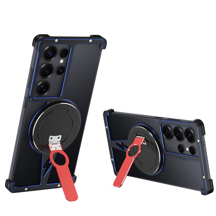 For Samsung Galaxy S25 Ultra 5G Hollow Borderless MagSafe Aluminum Alloy Phone Case with Detachable Rotation Holder