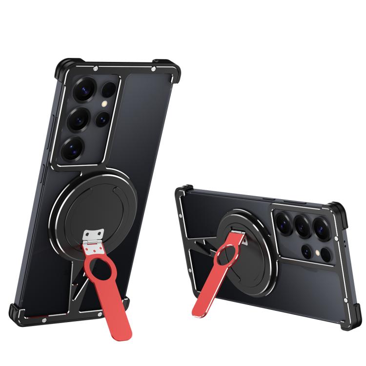 For Samsung Galaxy S25 Ultra 5G Hollow Borderless MagSafe Aluminum Alloy Phone Case with Detachable Rotation Holder