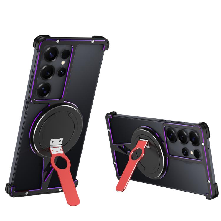 For Samsung Galaxy S25 Ultra 5G Hollow Borderless MagSafe Aluminum Alloy Phone Case with Detachable Rotation Holder