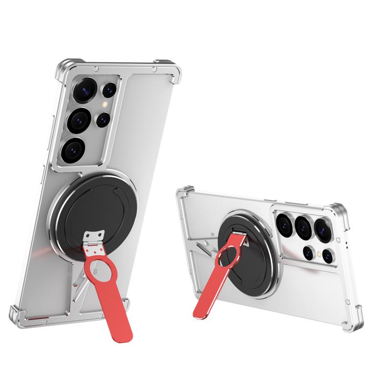 For Samsung Galaxy S25 Ultra 5G Hollow Borderless MagSafe Aluminum Alloy Phone Case with Detachable Rotation Holder