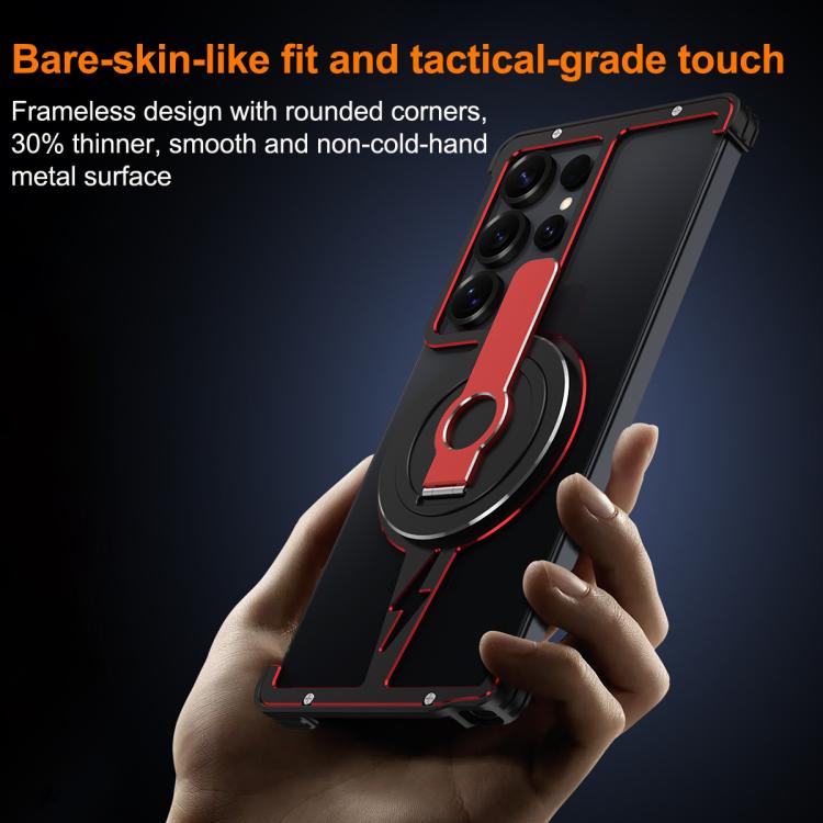 For Samsung Galaxy S25 Ultra 5G Hollow Borderless MagSafe Aluminum Alloy Phone Case with Detachable Rotation Holder