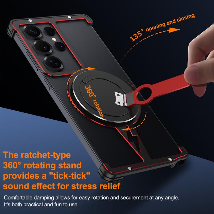 For Samsung Galaxy S25 Ultra 5G Hollow Borderless MagSafe Aluminum Alloy Phone Case with Detachable Rotation Holder