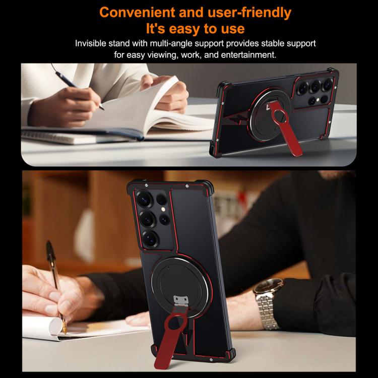 For Samsung Galaxy S25 Ultra 5G Hollow Borderless MagSafe Aluminum Alloy Phone Case with Detachable Rotation Holder