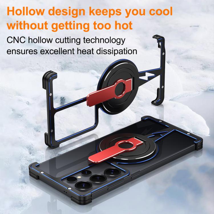 For Samsung Galaxy S25 Ultra 5G Hollow Borderless MagSafe Aluminum Alloy Phone Case with Detachable Rotation Holder
