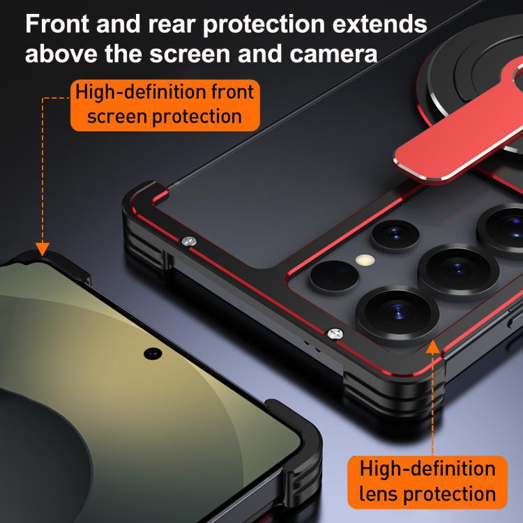 For Samsung Galaxy S25 Ultra 5G Hollow Borderless MagSafe Aluminum Alloy Phone Case with Detachable Rotation Holder