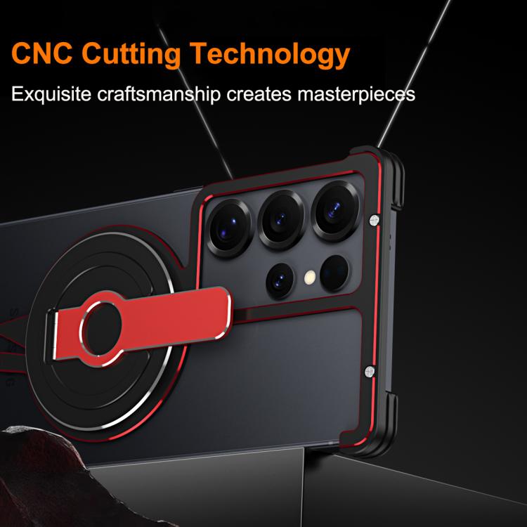 For Samsung Galaxy S25 Ultra 5G Hollow Borderless MagSafe Aluminum Alloy Phone Case with Detachable Rotation Holder