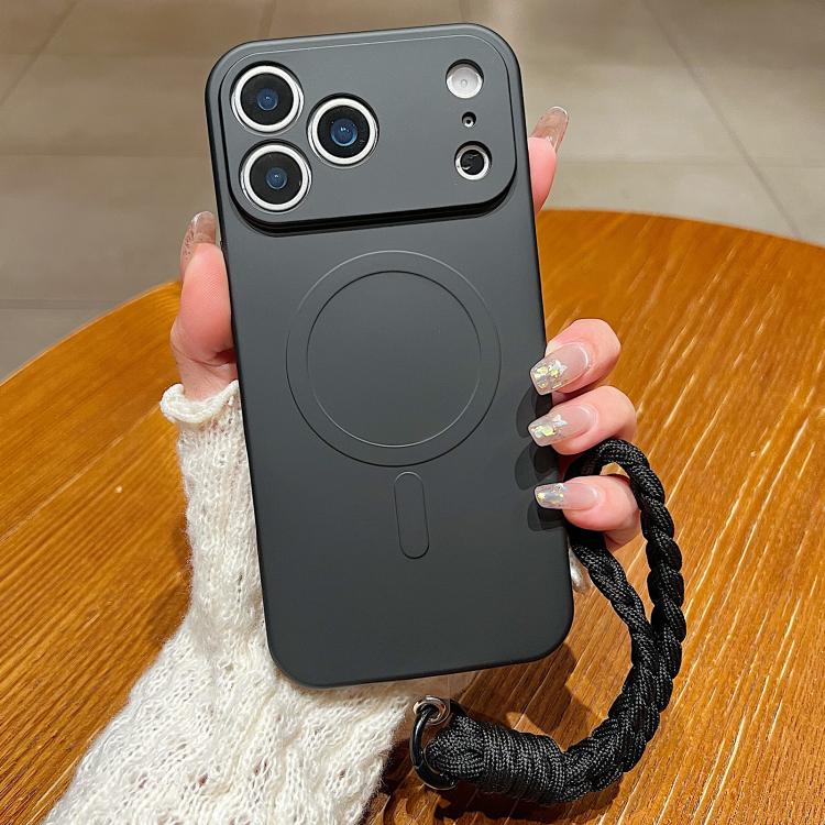 For iPhone 17 Pro Solid Color Liquid Silicone Magnetic Phone Case with Lanyard