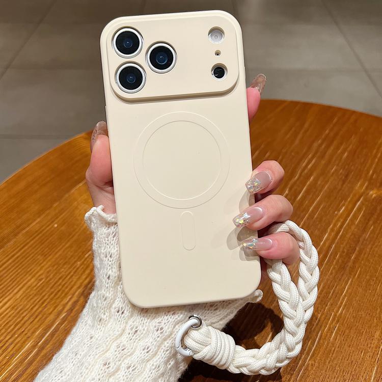 For iPhone 17 Pro Solid Color Liquid Silicone Magnetic Phone Case with Lanyard