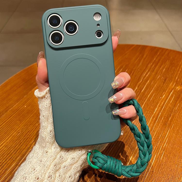 For iPhone 17 Pro Solid Color Liquid Silicone Magnetic Phone Case with Lanyard