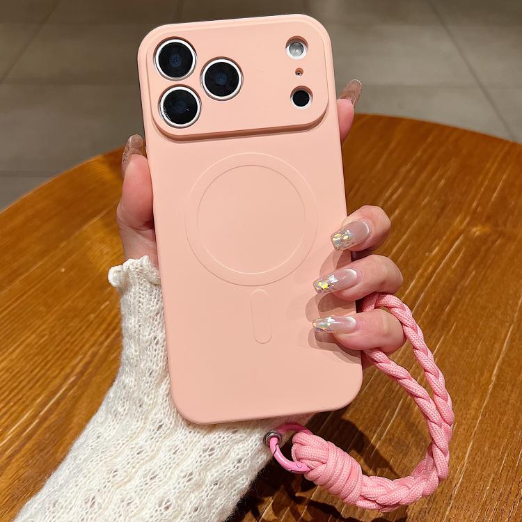 For iPhone 17 Pro Solid Color Liquid Silicone Magnetic Phone Case with Lanyard