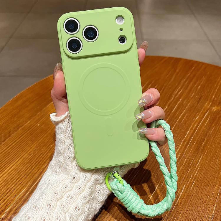 For iPhone 17 Pro Solid Color Liquid Silicone Magnetic Phone Case with Lanyard