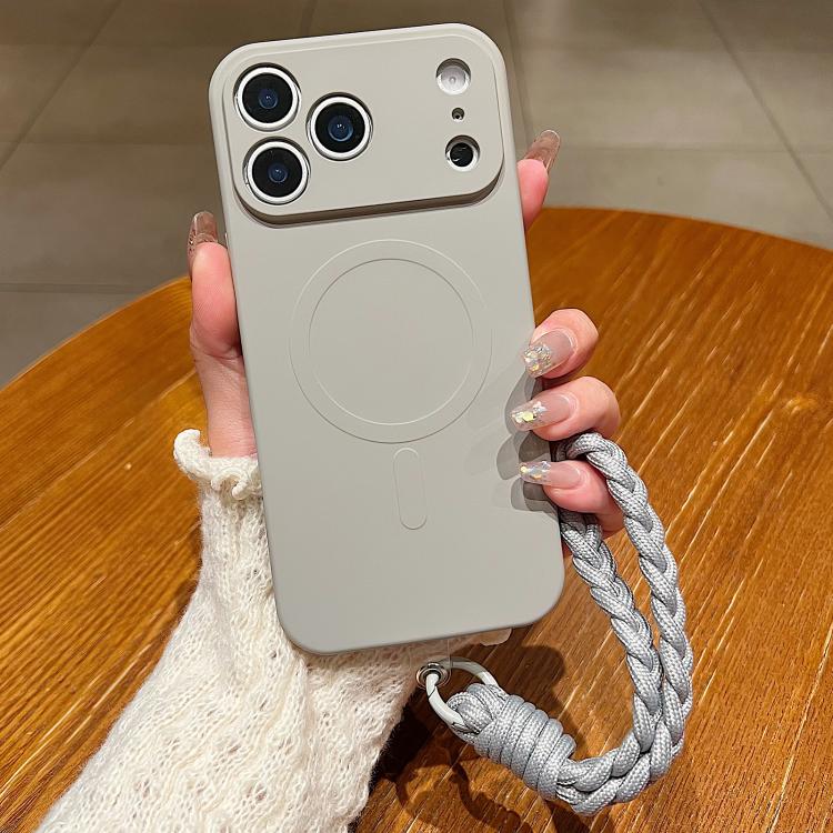 For iPhone 17 Pro Solid Color Liquid Silicone Magnetic Phone Case with Lanyard