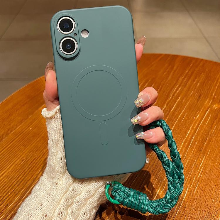 For iPhone 17 Solid Color Liquid Silicone Magnetic Phone Case with Lanyard