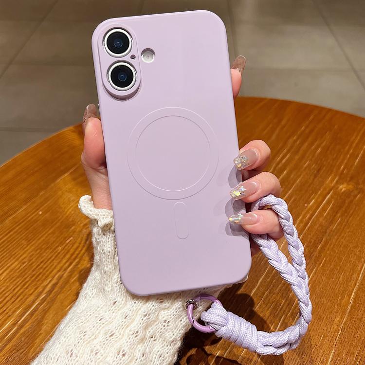 For iPhone 17 Solid Color Liquid Silicone Magnetic Phone Case with Lanyard