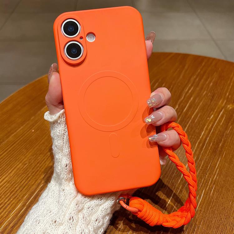 For iPhone 17 Solid Color Liquid Silicone Magnetic Phone Case with Lanyard