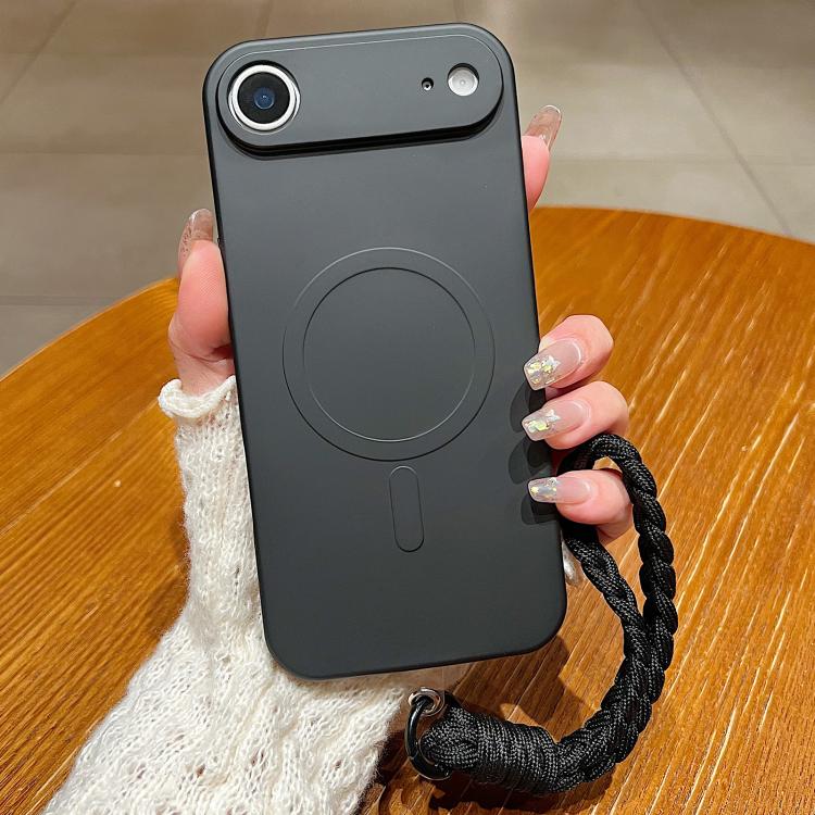 For iPhone Air Solid Color Liquid Silicone Magnetic Phone Case with Lanyard