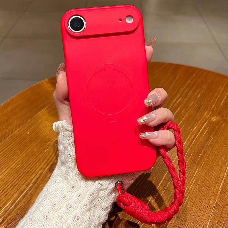 For iPhone Air Solid Color Liquid Silicone Magnetic Phone Case with Lanyard