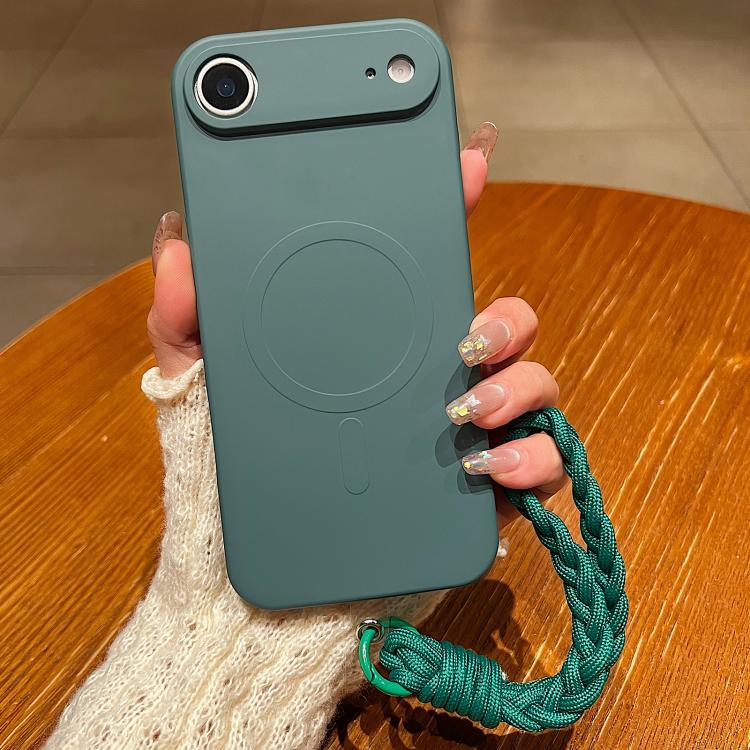 For iPhone Air Solid Color Liquid Silicone Magnetic Phone Case with Lanyard