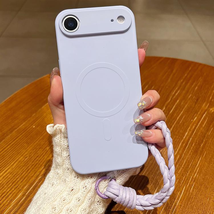 For iPhone Air Solid Color Liquid Silicone Magnetic Phone Case with Lanyard